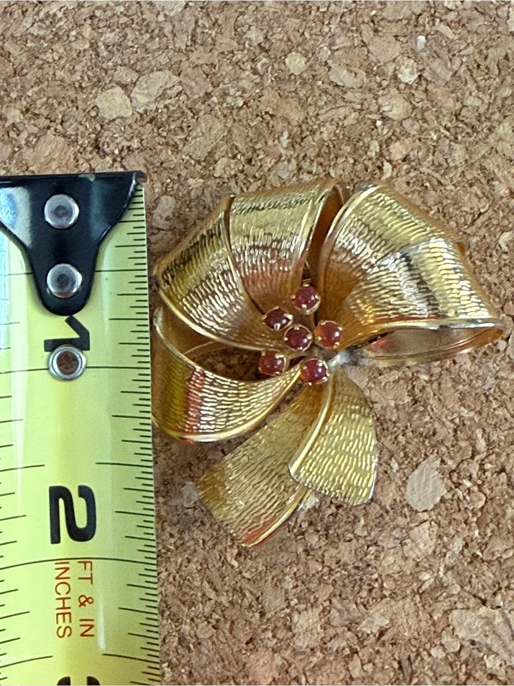 Vintage Signed Austria Brushed Gold Bow Flower Brooch